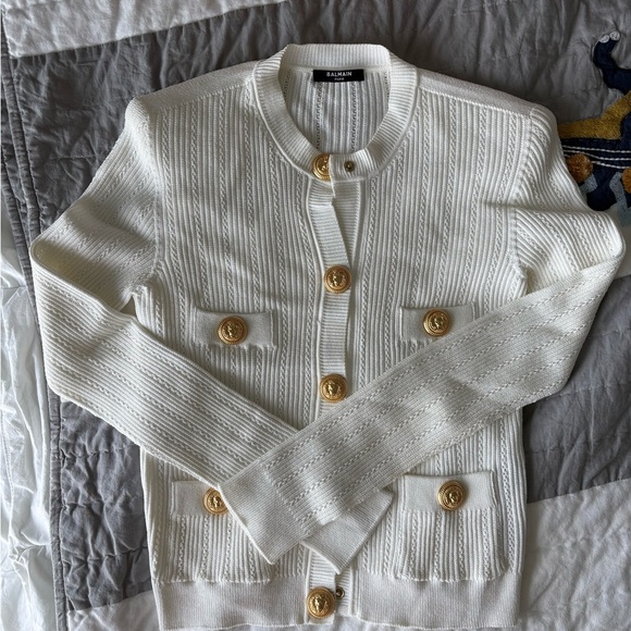 Balmain Sweaters - Balmain White Sweater with Gold Buttons